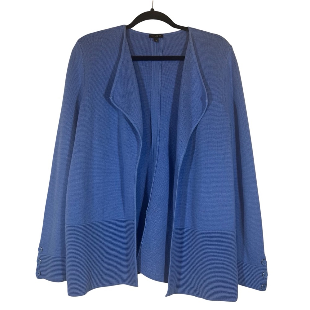Talbots Blue Knit Open Front Cardigan Blazer Women's Long Line Women's Size M